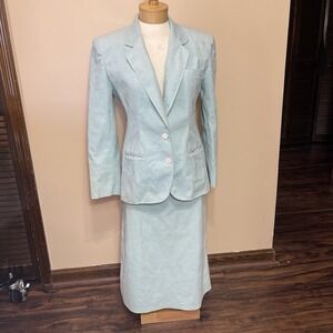 Vintage ILGWU UNION LABEL Skirt Suit Set 10 Light Green Washable Pockets Elastic